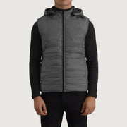 
Nærbillede of Classic Collar & Zipper Hardware on Carlo Grey Vatteret vest med hætte til Mænd