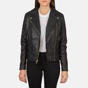 
Carolyn Quilted Black Biker Jacket in Black Goatskin Leather - Forfra med skræddersyet silhuet | Køb online