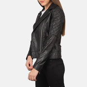 
Black Goatskin Leather Biker Jacket - Bagfra med tilpassede skuldre og ren kant