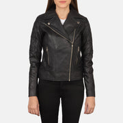 
Nærbillede of Notch & Zipper Hardware on Carolyn Quilted Black Biker Jacket