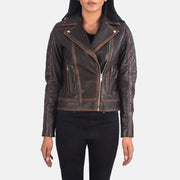 
Carolyn Quilted Vintage Brown Biker Jacket in Vintage Brown Goatskin Leather - Forfra med skræddersyet silhuet | Køb online
