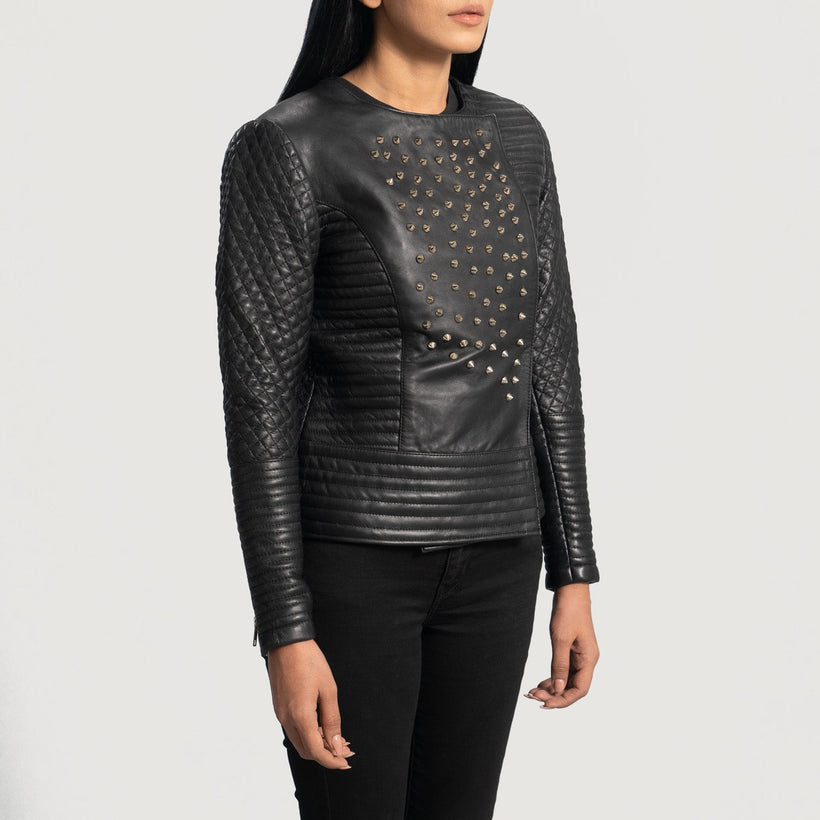 Celeste Studded Sort Læderjakke til Kvinder