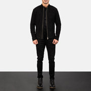 Men's Charcoal Sort Suede Læder Bikerjakke til Mænd - Lateral Side Profile View Showing Sleeve Cut &amp; Athletic Taper Fit