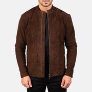 
Charcoal Mocha Suede Bikerjakke i Læder til Mænd in Dark Brown Goatskin Suede - Forfra med skræddersyet silhuet | Køb online