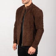 
Dark Brown Goatskin Suede Biker Jacket - Bagfra med tilpassede skuldre og ren kant