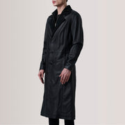 Charlton Sort Leather Single Breasted Coat til Mænd For Men - Lateral Side Profile View Showing Sleeve Cut &amp; Athletic Taper Fit