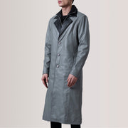 
Charlton Grey Leather Single Breasted Læderfrakke til Mænd For Men - Sideprofil med ergonomisk ærmesnit