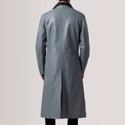 
Nærbillede of Notch & Button Hardware on Charlton Grey Leather Single Breasted Læderfrakke til Mænd For Men