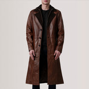 
Charlton Waxed Brun Leather Single Breasted Læderfrakke til Mænd For Men in Distressed Brown Sheepskin Burnished - Forfra med skræddersyet silhuet | Køb online