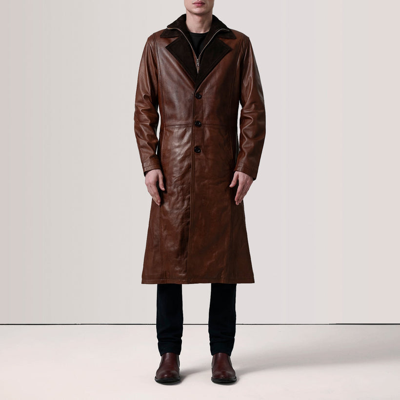 Charlton Waxed Brun Leather Single Breasted Coat til Mænd