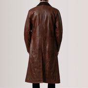 
Nærbillede of Notch & Button Hardware on Charlton Waxed Brun Leather Single Breasted Læderfrakke til Mænd For Men