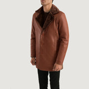 
Brown Sheepskin Burnishing Winter Jacket - Bagfra med tilpassede skuldre og ren kant