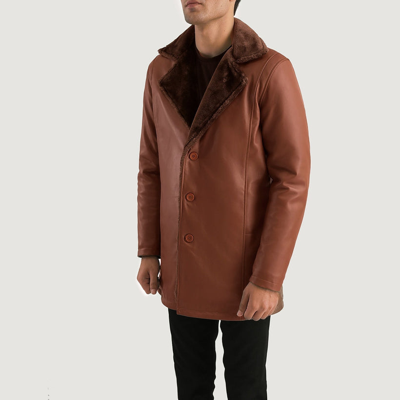 Cinnamon Brun Leather Fur Coat til Mænd