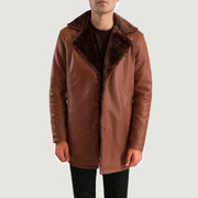 
Nærbillede of Shirt & Button Hardware on Cinnamon Brun Leather Fur Læderfrakke til Mænd