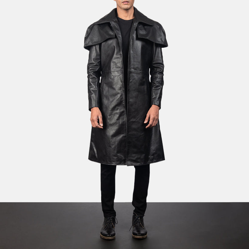 Classic Sort Leather Duster til Mænd