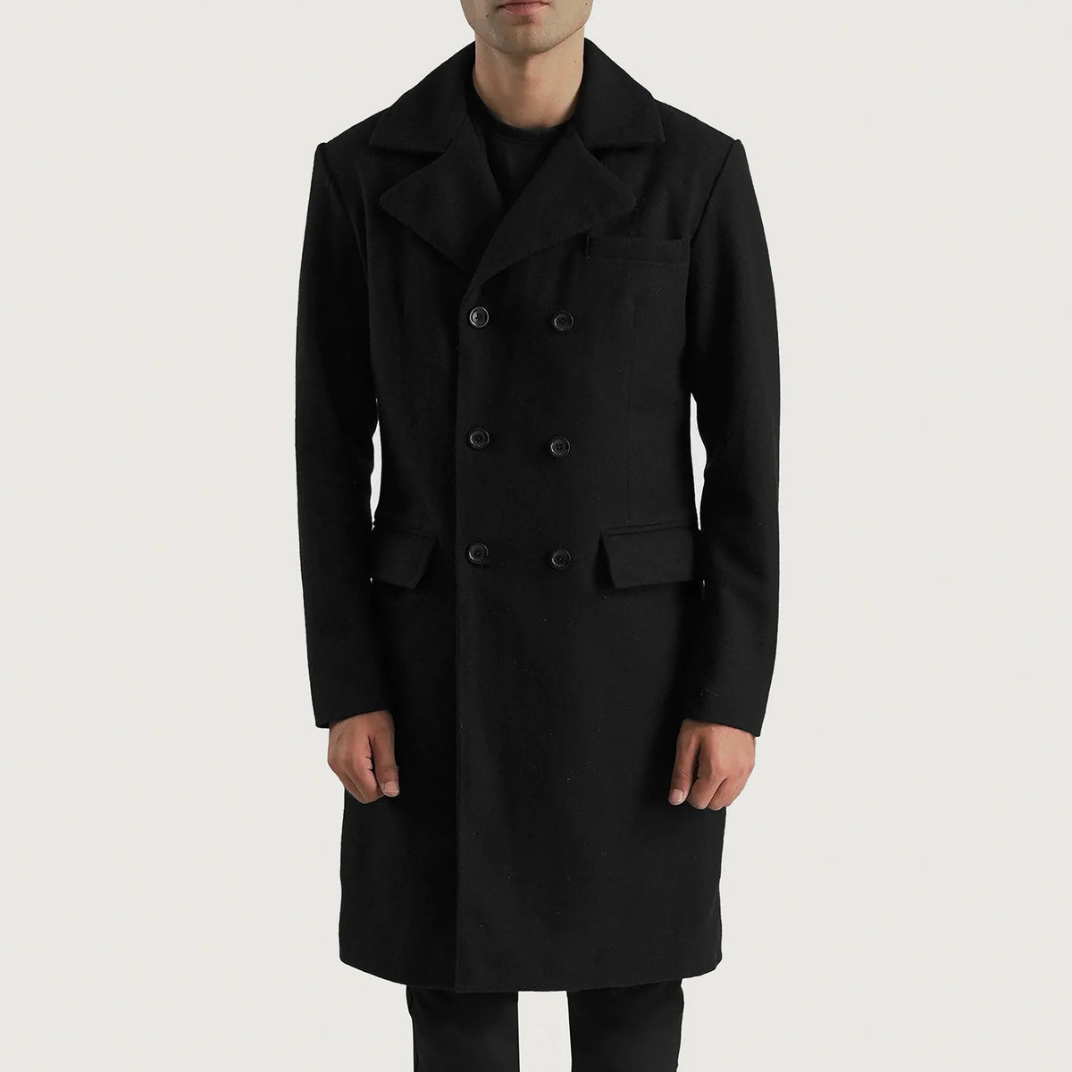 
Claud Black Wool Double Breasted Coat in Black Synthetic Wool - Forfra med skræddersyet silhuet | Køb online