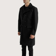 
Black Synthetic Wool Trench Coat - Bagfra med tilpassede skuldre og ren kant