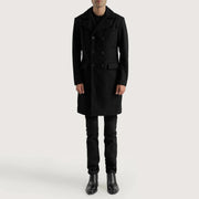 
Claud Black Wool Double Breasted Coat - Sideprofil med ergonomisk ærmesnit