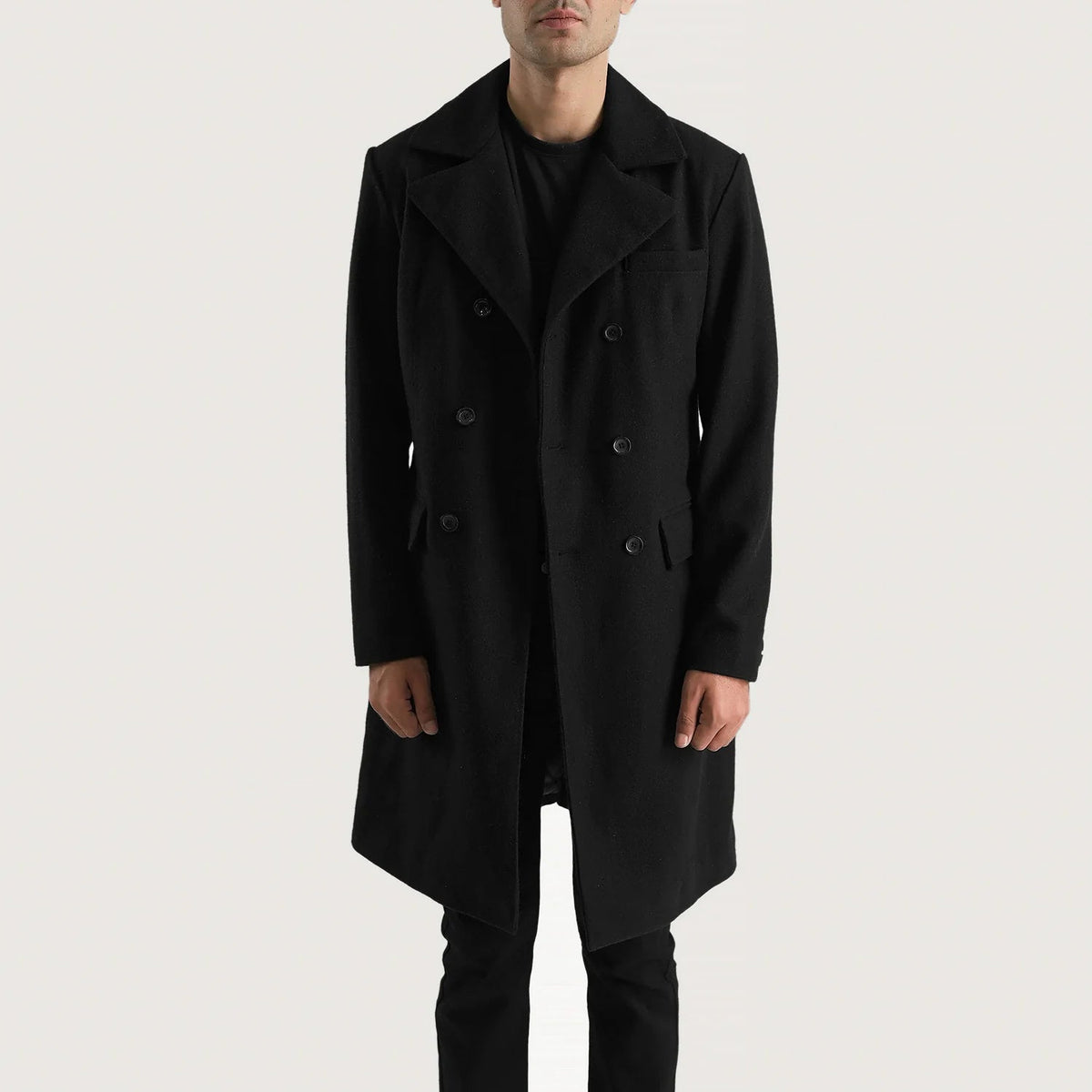 
Nærbillede of Notch & Button Hardware on Claud Black Wool Double Breasted Coat