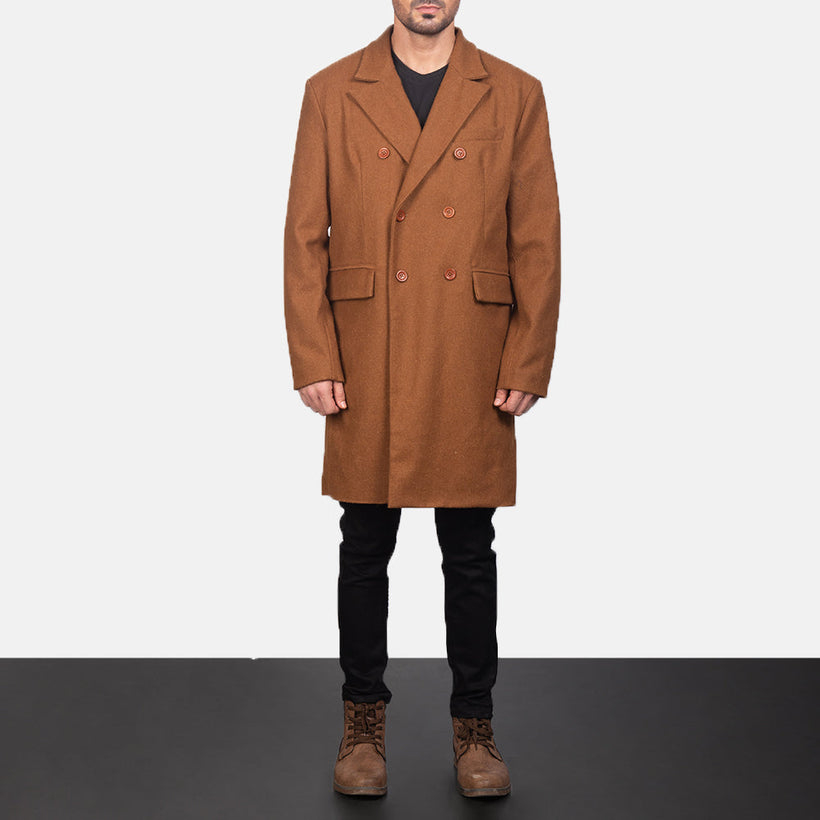 Claud Khaki Wool Double-Breasted Læderfrakke til Mænd