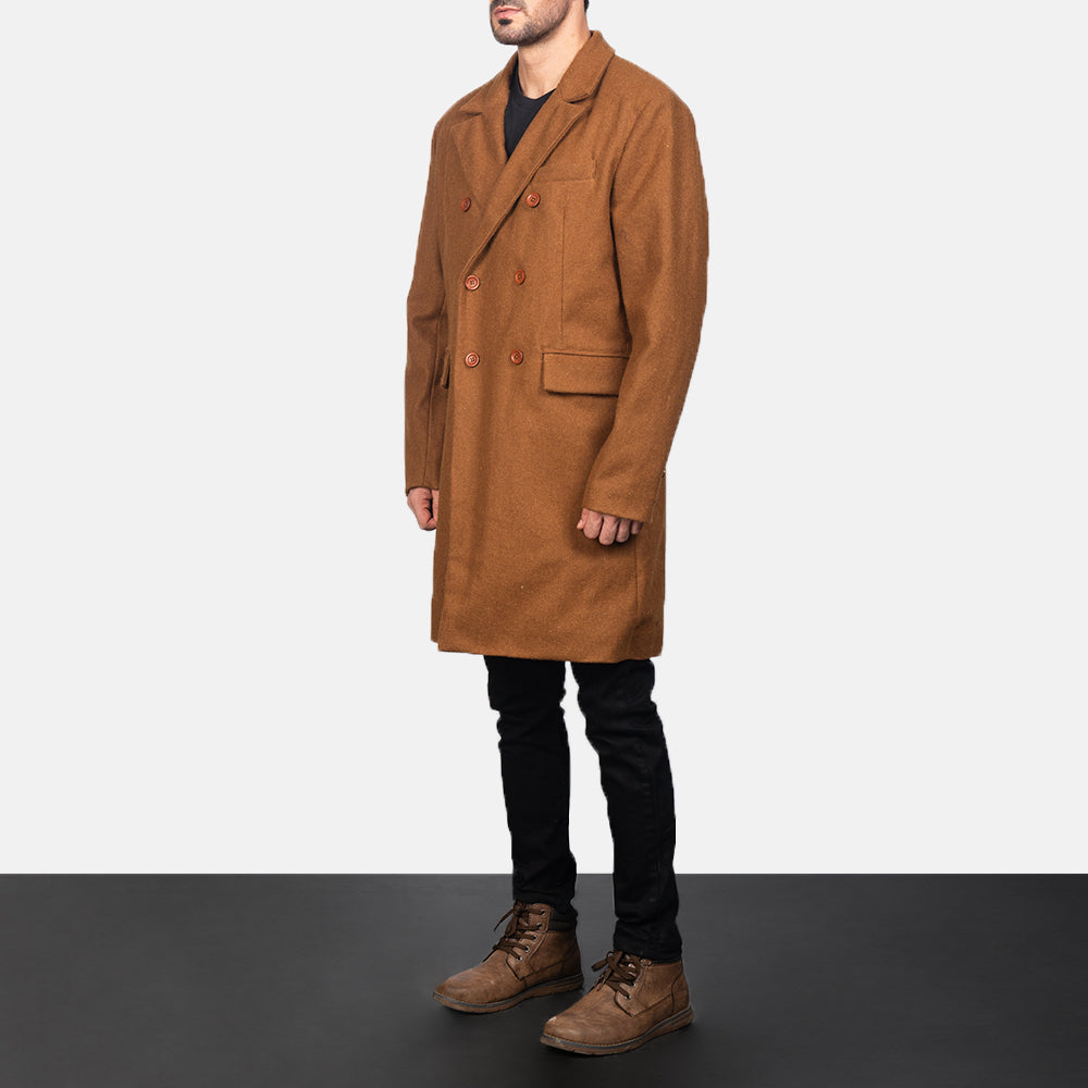 
Khaki Synthetic Wool Trench Coat - Bagfra med tilpassede skuldre og ren kant