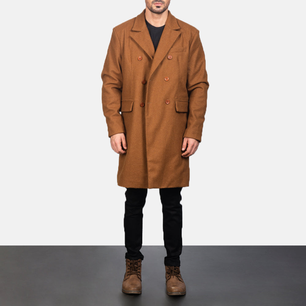 
Claud Khaki Wool Double Breasted Coat - Sideprofil med ergonomisk ærmesnit