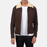 Men's Coffner Brun Shearling Fur Læderjakke til Mænd in Distressed Brown Goatskin Suede - Front Profile View &amp; Tailored Silhouette | Buy Online