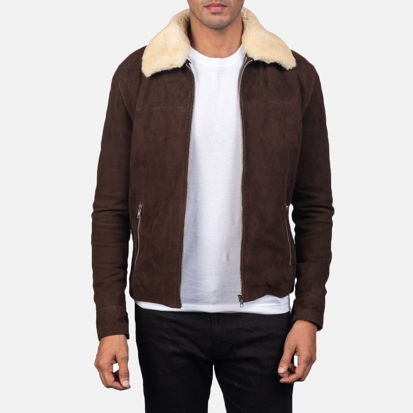 Coffner Brun Shearling Fur Læderjakke til Mænd