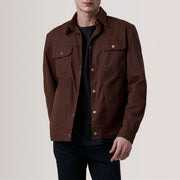 
Colberto Brun Waxed Canvas Trucker Læderjakke til Mænd For Men in Brown Waxed Cotton Canvas - Forfra med skræddersyet silhuet | Køb online
