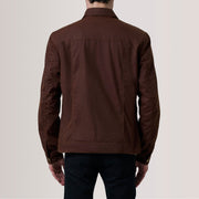 
Nærbillede of Classic Collar & Snap Button Hardware on Colberto Brun Waxed Canvas Trucker Læderjakke til Mænd For Men