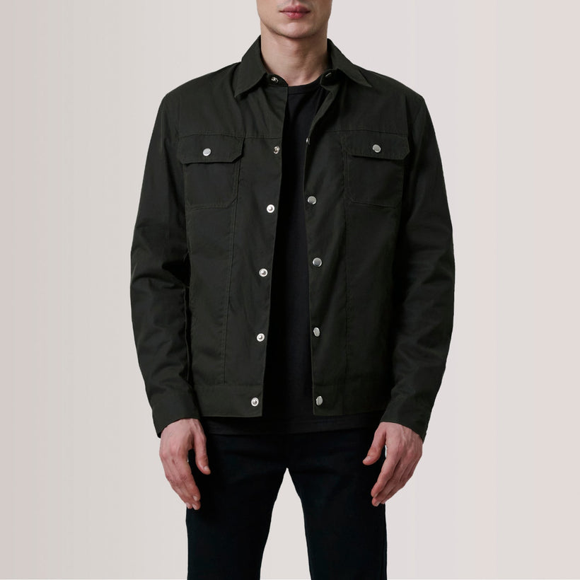 Colberto Olive Waxed Canvas Trucker Læderjakke til Mænd