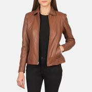 Women Colette Brun Læderjakke til Kvinder in Brown Sheepskin Leather - Front Profile View &amp; Tailored Silhouette | Buy Online