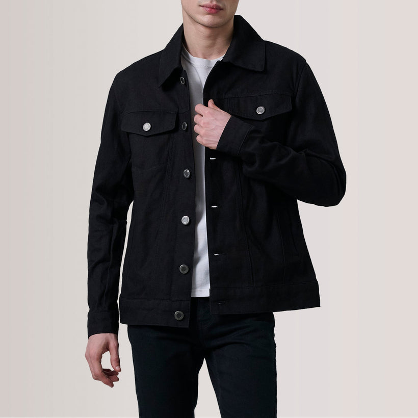 Conard Sort Denim Trucker Læderjakke til Mænd