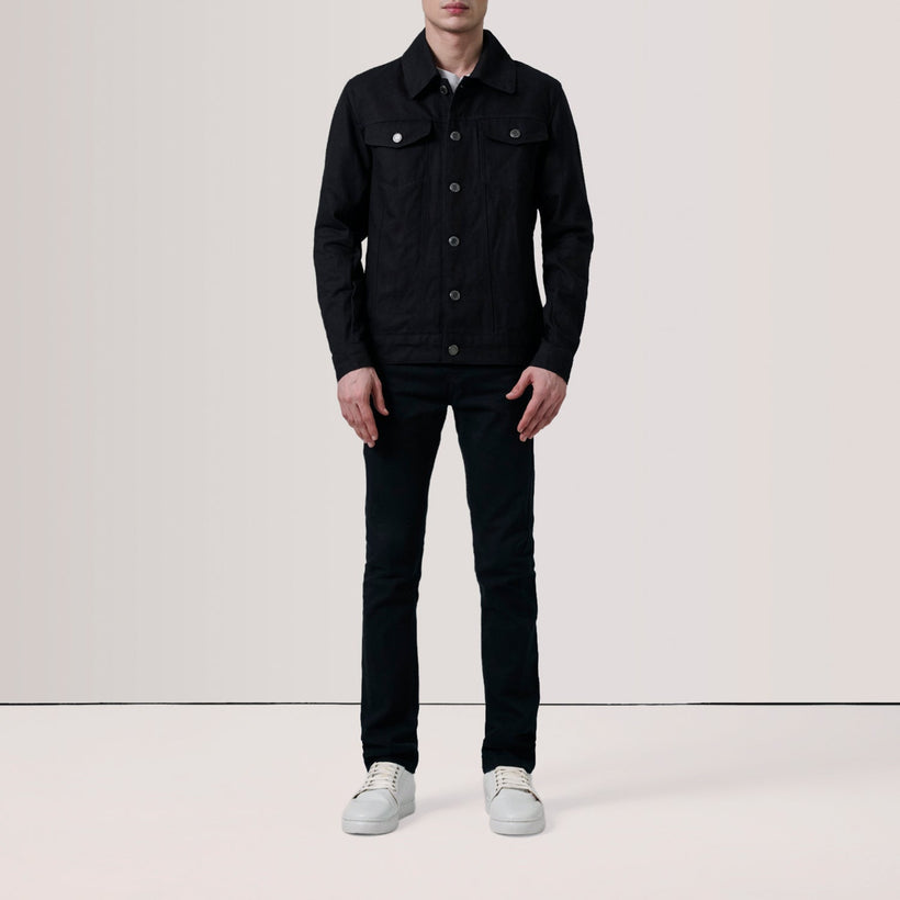 Conard Sort Denim Trucker Læderjakke til Mænd