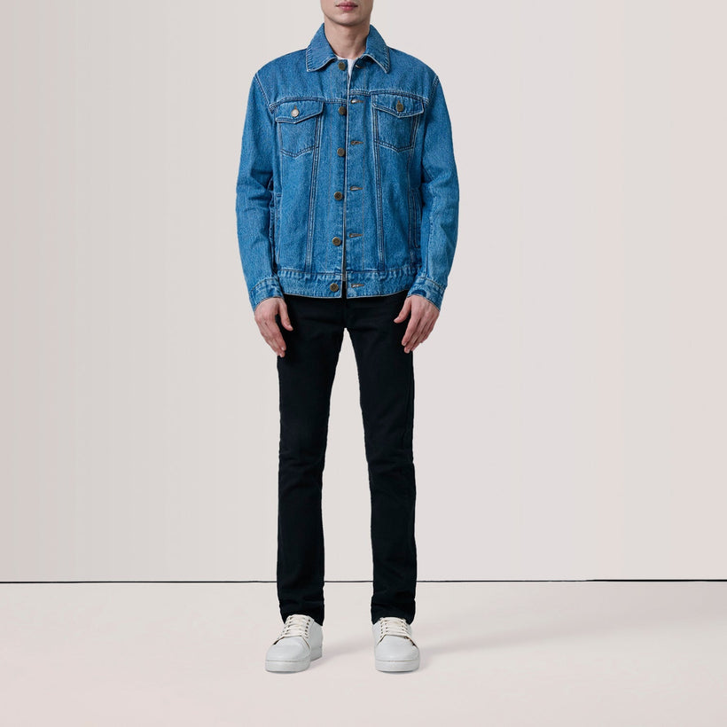Conard Blue Denim Trucker Læderjakke til Mænd