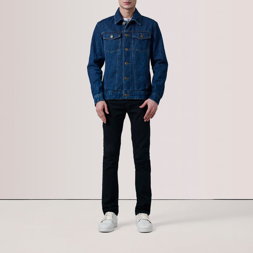 Conard Dark Blue Denim Trucker Læderjakke til Mænd