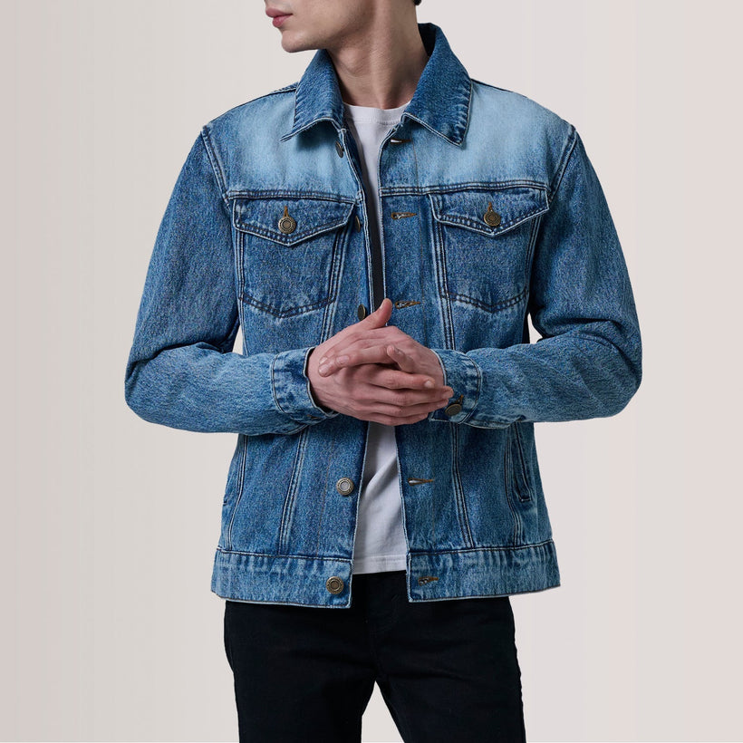 Conard Ice Blue Denim Trucker Læderjakke til Mænd