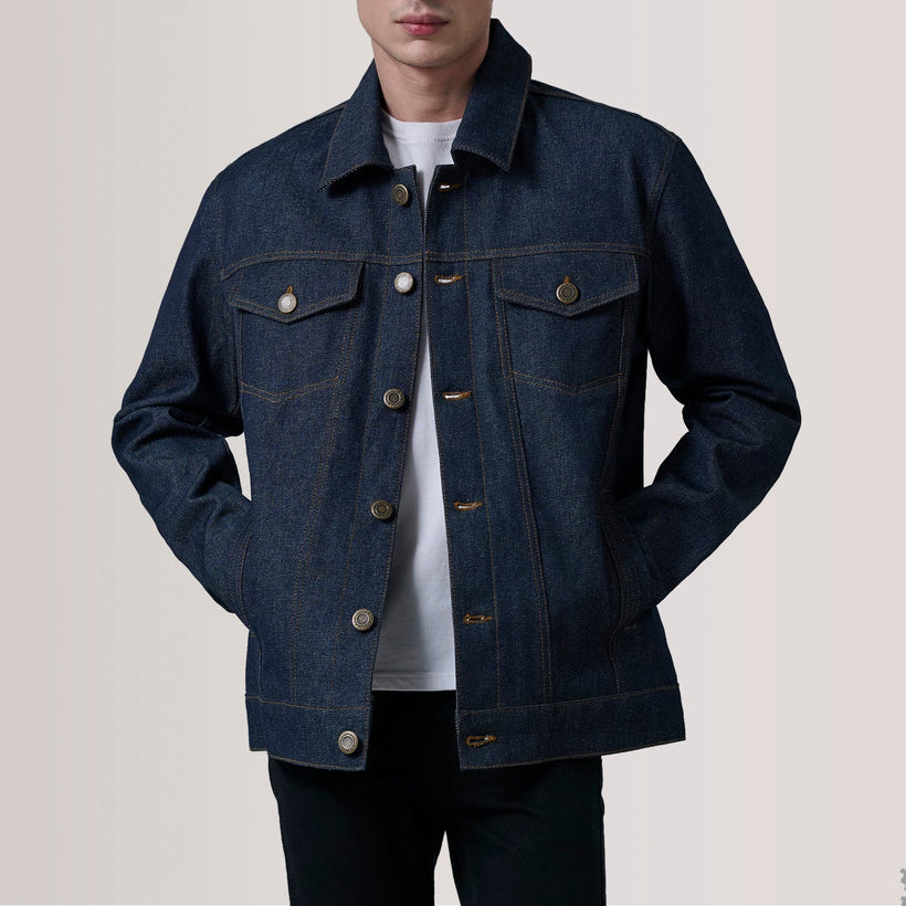 Conard Indigo Blue Denim Trucker Læderjakke til Mænd