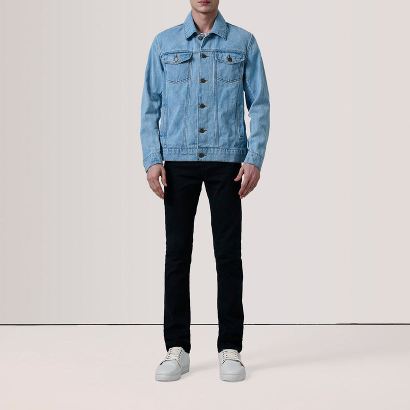 Conard Light Blue Denim Trucker Læderjakke til Mænd