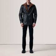 
Black Sheepskin leather Coat - Bagfra med tilpassede skuldre og ren kant