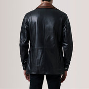 
Nærbillede of Shirt & Zipper with placket Hardware on Connor Black Leather Coat For Men