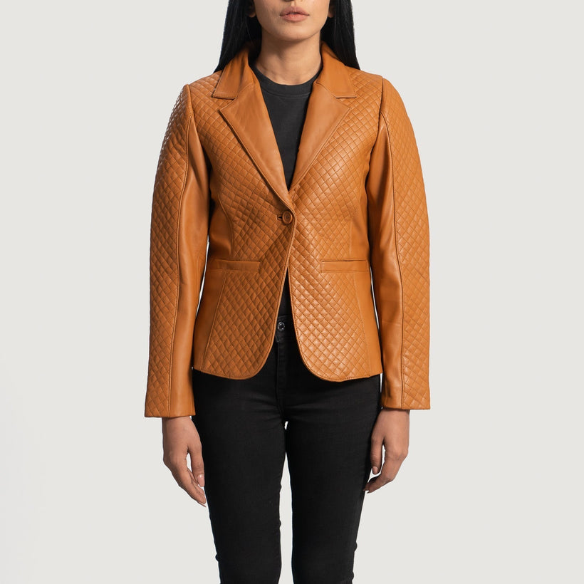 Cora Quilted Brun Leather Blazer til Kvinder