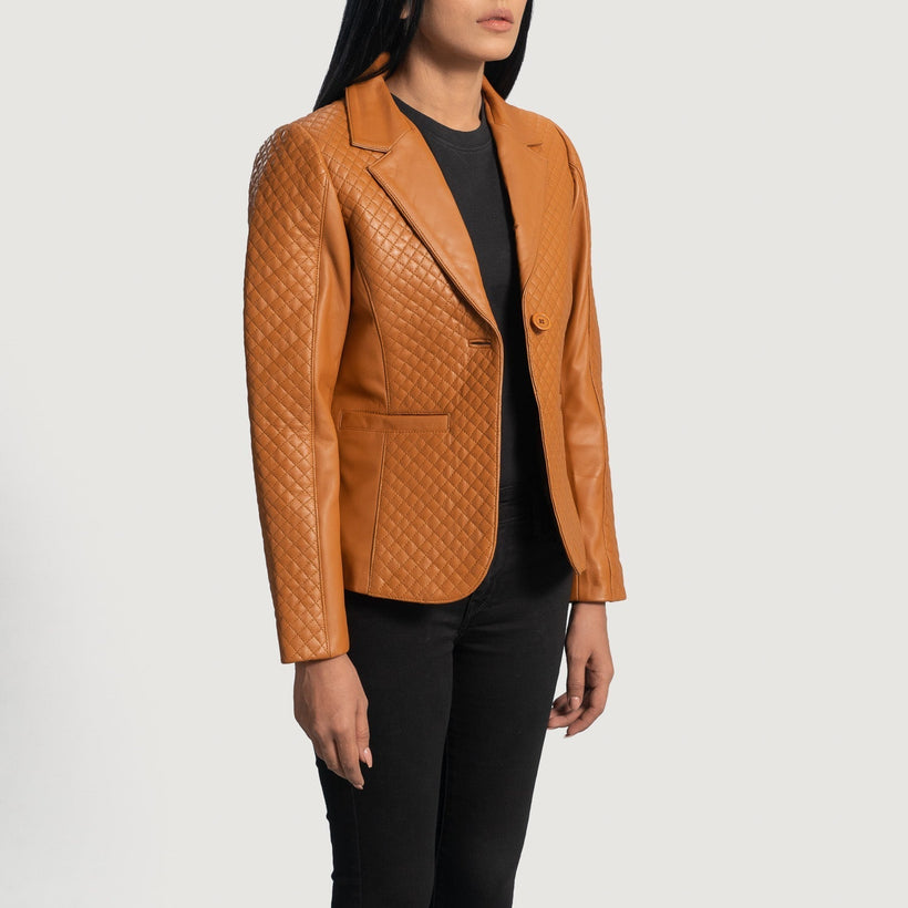 Cora Quilted Brun Leather Blazer til Kvinder