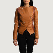 Women's County Lys brun Overlap Læderjakke til Kvinder in Tan Brown Sheepskin Leather - Front Profile View &amp; Tailored Silhouette | Buy Online