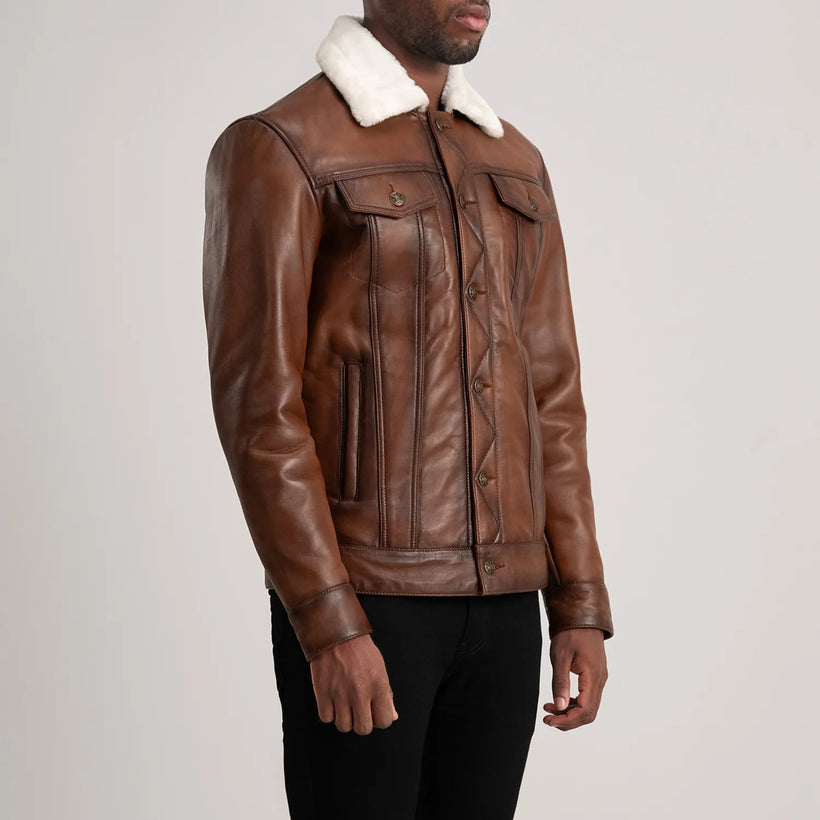 Dallis Brun Leather Shearling Trucker Læderjakke til Mænd