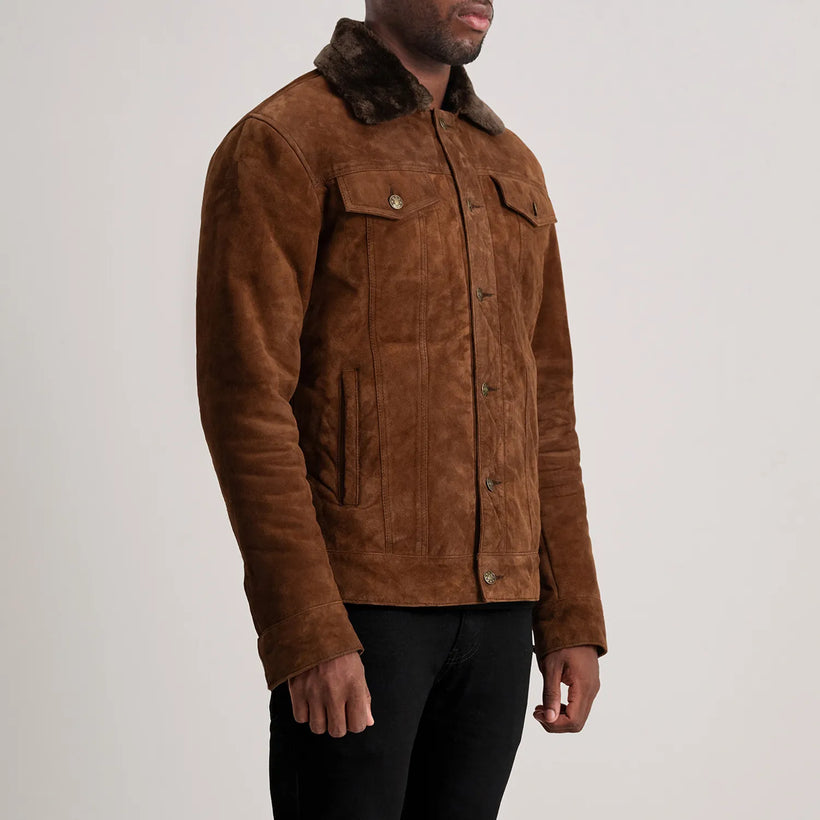 Dallis Brun Suede Shearling Trucker Læderjakke til Mænd