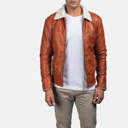 Men's Dan Frost Lys brun Shearling Læderjakke til Mænd in Brown Sheepskin Leather - Front Profile View &amp; Tailored Silhouette | Buy Online