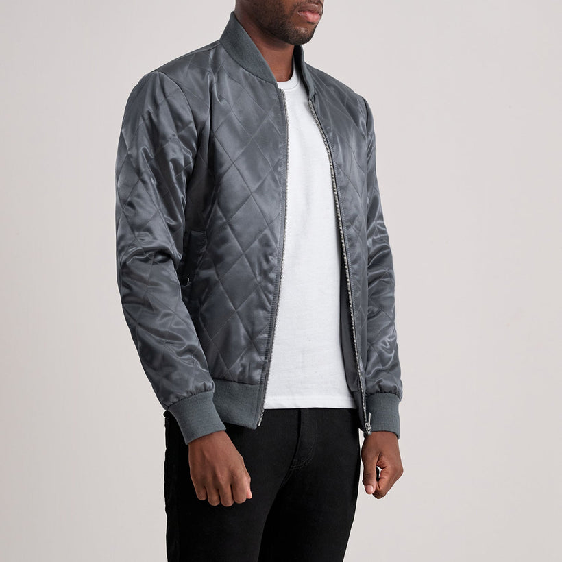 Danson Quilted Grey Varsity Læderjakke til Mænd