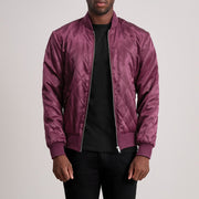 Danson Quilted Maroon Varsity Læderjakke til Mænd - Lateral Side Profile View Showing Sleeve Cut &amp; Athletic Taper Fit