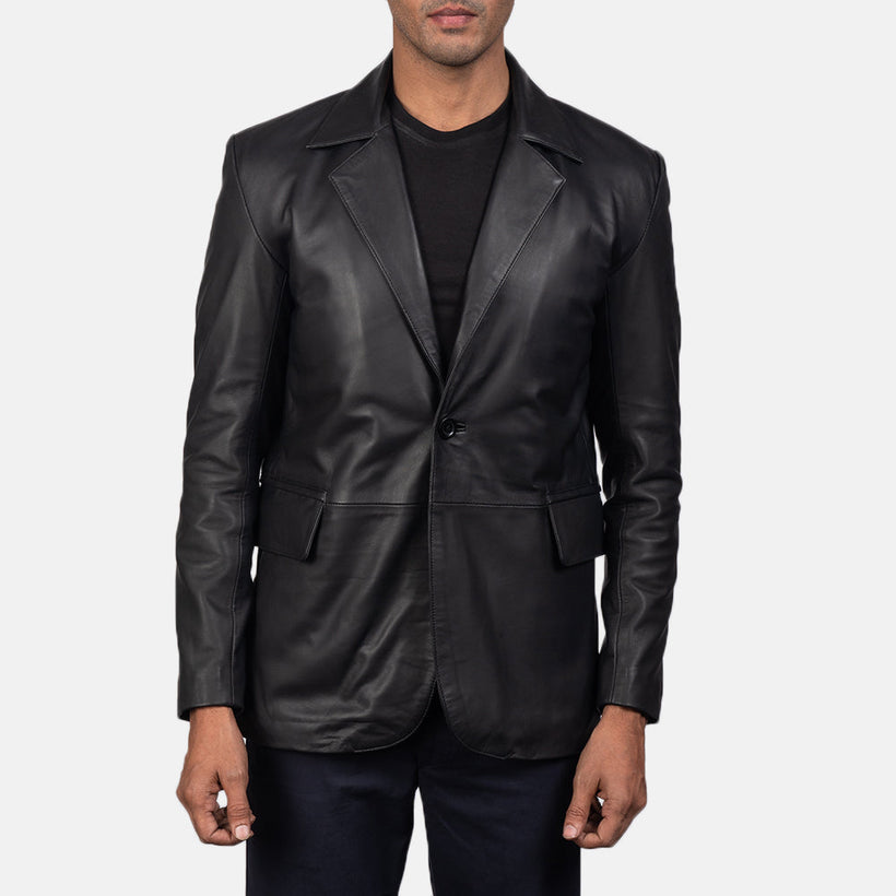Daron Sort Leather Blazer til Mænd